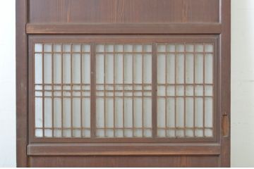 アンティーク建具　上品な和の雰囲気漂う格子ガラス入りの帯戸1枚(引き戸、板戸、ガラス帯戸)(R-064298)