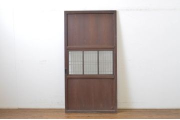 アンティーク建具　上品な和の雰囲気漂う格子ガラス入りの帯戸1枚(引き戸、板戸、ガラス帯戸)(R-064298)