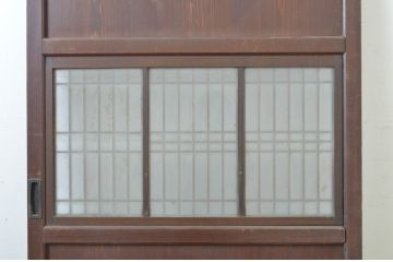 アンティーク建具　上品な和の雰囲気漂う格子ガラス入りの帯戸1枚(引き戸、板戸、ガラス帯戸)(R-064298)