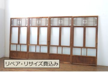 アンティーク建具　大正ロマンの雰囲気香るガラス戸4枚セット(引き戸)(R-064300)