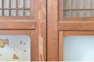 アンティーク建具　大正ロマンの情緒あふれる幅狭ガラス戸4枚セット(引き戸)(R-064301)