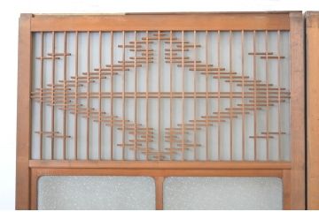 アンティーク建具　菱型の組子細工がおしゃれな組子入りガラス戸2枚セット(引き戸)(R-064302)