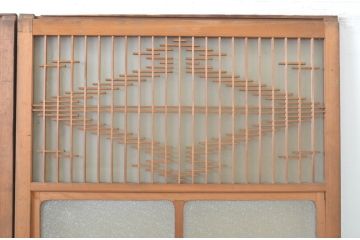 アンティーク建具　菱型の組子細工がおしゃれな組子入りガラス戸2枚セット(引き戸)(R-064302)