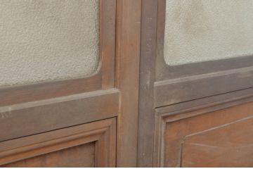 アンティーク建具　菱型の組子細工がおしゃれな組子入りガラス戸2枚セット(引き戸)(R-064302)