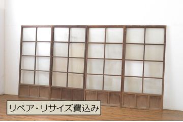 アンティーク建具　シンプルなデザインでお部屋に取り入れやすいガラス戸4枚セット(引き戸)(R-064303)