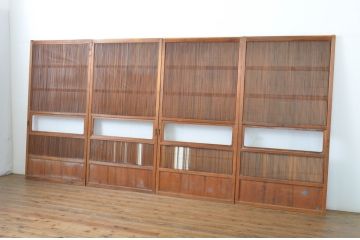 アンティーク建具　高級品　上質な和の空間づくりにおすすめの裏障子付き万本格子戸4枚セット(ガラス帯戸、引き戸)(R-064307)