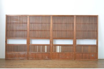 アンティーク建具　高級品　上質な和の空間づくりにおすすめの裏障子付き万本格子戸4枚セット(ガラス帯戸、引き戸)(R-064307)