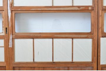 アンティーク建具　高級品　上質な和の空間づくりにおすすめの裏障子付き万本格子戸4枚セット(ガラス帯戸、引き戸)(R-064307)