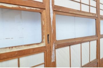アンティーク建具　高級品　上質な和の空間づくりにおすすめの裏障子付き万本格子戸4枚セット(ガラス帯戸、引き戸)(R-064307)