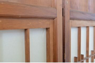 アンティーク建具　変わりデザイン　和の風情漂う障子帯戸4枚セット(障子戸、板戸、引き戸)(R-064308)