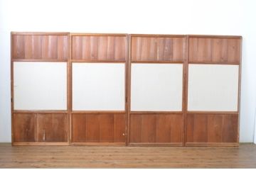 アンティーク建具　変わりデザイン　和の風情漂う障子帯戸4枚セット(障子戸、板戸、引き戸)(R-064308)