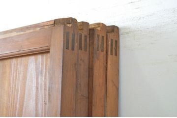 アンティーク建具　変わりデザイン　和の風情漂う障子帯戸4枚セット(障子戸、板戸、引き戸)(R-064308)