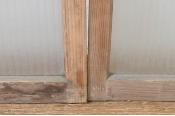 アンティーク建具　銀モールガラス入り!シンプルでどんなお部屋にも合わせやすいガラス窓2枚セット(ガラス戸、引き戸)(R-064315)