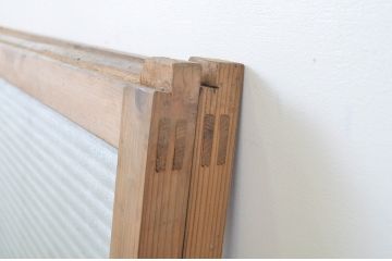 アンティーク建具　銀モールガラス入り!シンプルでどんなお部屋にも合わせやすいガラス窓2枚セット(ガラス戸、引き戸)(R-064319)