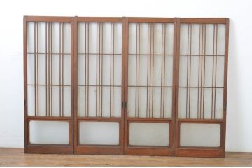 アンティーク建具　レトロな空間づくりにオススメなガラス窓4枚セット(ガラス戸、引き戸)(R-064329)