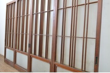 アンティーク建具　レトロな空間づくりにオススメなガラス窓4枚セット(ガラス戸、引き戸)(R-064329)