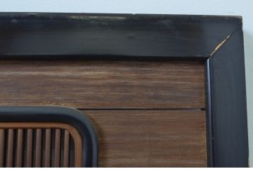 アンティーク建具　高級品!!黒漆枠　繊細な格子が目を惹く凝った造り込みの筬欄間2枚セット(明かり取り、明り取り、オサランマ、おさらんま)(R-064334)