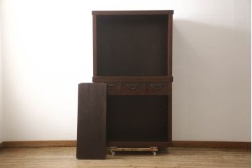 中古　美品　上質な和の空間を演出する二段重ね水屋箪笥(食器棚、茶タンス、キャビネット、収納棚、戸棚)(R-064353)