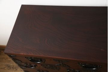 中古　美品　岩谷堂箪笥　力強い木目と重厚感ある金具が魅力の和箪笥(整理箪笥、衣装タンス、収納たんす、引き出し、サイドボード、サイドチェスト)(R-064358)