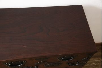 中古　美品　岩谷堂箪笥　力強い木目と重厚感ある金具が魅力の和箪笥(整理箪笥、衣装タンス、収納たんす、引き出し、サイドボード、サイドチェスト)(R-064358)