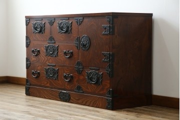 中古　美品　岩谷堂箪笥　力強い木目が美しい和箪笥　(R-064359)