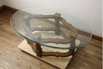 中古　美品　DREXEL HERITAGE(ドレクセルヘリテイジ)　FRANCESCA(フランチェスカ)シリーズ　エレガントなデザインの脚が魅力的なガラス天板のカクテルテーブル(センターテーブル、ローテーブル、リビングテーブル、カフェテーブル、ガラステーブル)(定価約48万円)(R-064381)
