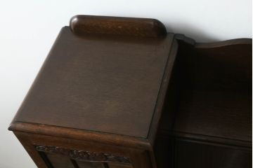 イギリスアンティーク　オーク材　デスクとキャビネットが一体となった使い勝手の良いサイドバイサイドビューローブックケース(ライティングビューロー、キャビネット、サイドボード、デスク、机、在宅ワーク、在宅用ワークデスク)(R-064447)