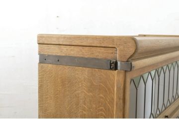 イギリスアンティーク　オーク材　ステンドグラス入り　クラシカルな佇まいが魅力的なスタッキングブックケース(本箱、本棚、キャビネット、収納棚、戸棚、英国)(R-064450)