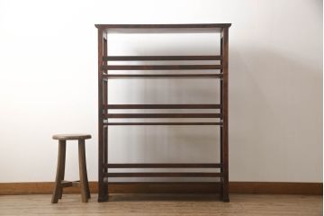 中古　美品　九州民芸家具　国産民芸家具　格子デザインが和モダンな印象を高める書棚(本棚、オープンラック、飾り棚、ブックシェルフ)(R-064471)