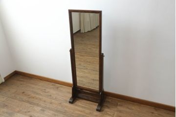 和製ビンテージ　国産民芸家具　シンプルな佇まいが品の良さを感じさせる姿見(スタンドミラー、鏡、ヴィンテージ)(R-064482)