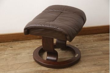 中古　EKORNES(エコーネス)　レノクラシック　本革(レザー)　オットマン付き　ストレスレスチェア(アームチェア、リクライニングチェア、椅子、一人掛けソファ、1Pソファ)(定価約44万円)(R-064495)