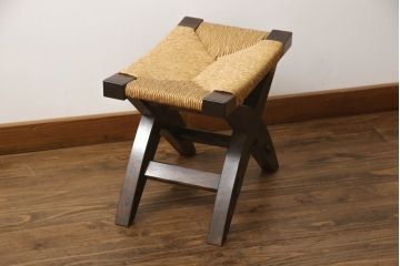 中古　美品　松本民芸家具　ラッシ座面(い草)　和モダンな空間づくりにぴったりな#222鞍型スツール(椅子、チェア)(R-064498)