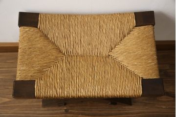 中古　美品　松本民芸家具　ラッシ座面(い草)　和モダンな空間づくりにぴったりな#222鞍型スツール(椅子、チェア)(R-064498)