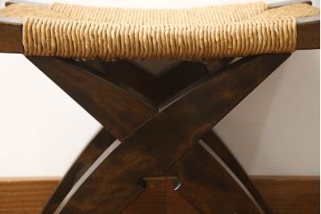 中古　美品　松本民芸家具　ラッシ座面(い草)　和モダンな空間づくりにぴったりな#222鞍型スツール(椅子、チェア)(R-064498)