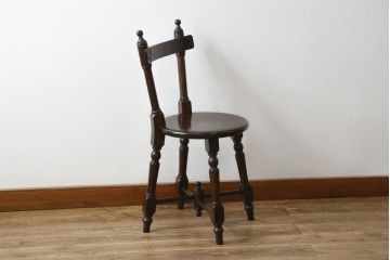中古　美品　松本民芸家具　凝った装飾が素敵な南京小椅子(イス、板座チェア、ダイニングチェア)(R-064502)