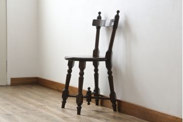中古　美品　松本民芸家具　凝った装飾が素敵な南京小椅子(イス、板座チェア、ダイニングチェア)(R-064502)