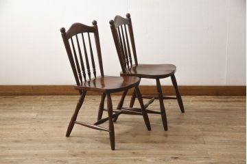 和製ビンテージ　松本民芸家具　希少品　86型スピンドルチェア　滑らかな質感と落ち着いた木色が魅力のウィンザーチェア(椅子、ダイニングチェア、板座チェア、ウインザーチェア、ヴィンテージ)(R-064503)