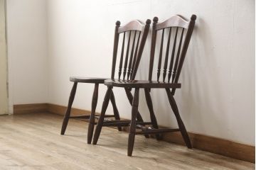 和製ビンテージ　松本民芸家具　希少品　86型スピンドルチェア　滑らかな質感と落ち着いた木色が魅力のウィンザーチェア(椅子、ダイニングチェア、板座チェア、ウインザーチェア、ヴィンテージ)(R-064503)