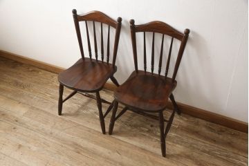 和製ビンテージ　松本民芸家具　希少品　86型スピンドルチェア　滑らかな質感と落ち着いた木色が魅力のウィンザーチェア(椅子、ダイニングチェア、板座チェア、ウインザーチェア、ヴィンテージ)(R-064503)