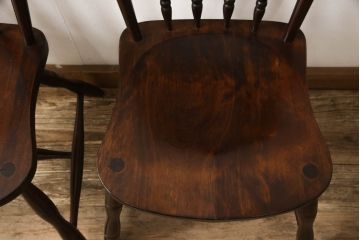 和製ビンテージ　松本民芸家具　希少品　86型スピンドルチェア　滑らかな質感と落ち着いた木色が魅力のウィンザーチェア(椅子、ダイニングチェア、板座チェア、ウインザーチェア、ヴィンテージ)(R-064503)