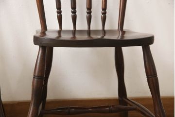 和製ビンテージ　松本民芸家具　希少品　86型スピンドルチェア　滑らかな質感と落ち着いた木色が魅力のウィンザーチェア(椅子、ダイニングチェア、板座チェア、ウインザーチェア、ヴィンテージ)(R-064503)