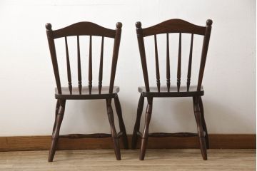和製ビンテージ　松本民芸家具　希少品　86型スピンドルチェア　滑らかな質感と落ち着いた木色が魅力のウィンザーチェア(椅子、ダイニングチェア、板座チェア、ウインザーチェア、ヴィンテージ)(R-064503)