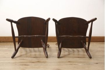 和製ビンテージ　松本民芸家具　希少品　86型スピンドルチェア　滑らかな質感と落ち着いた木色が魅力のウィンザーチェア(椅子、ダイニングチェア、板座チェア、ウインザーチェア、ヴィンテージ)(R-064503)