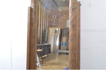 中古　美品　日光彫り　大振りな花の意匠が目を惹く鏡台(ミラー、姿見、ドレッサー、化粧台)(R-064521)