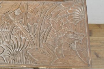 中古　美品　日光彫り　大振りな花の意匠が目を惹く鏡台(ミラー、姿見、ドレッサー、化粧台)(R-064521)