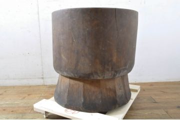 和製アンティーク　味わい深い総欅(ケヤキ)材の臼(ウス、うす、ディスプレイ、DIY)(R-064522)