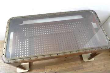 オランダビンテージ　真鍮枠にガラス天板の存在感ある重厚なテーブル(作業台、ダイニングテーブル、ヴィンテージ)(R-064523)