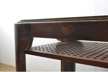 オランダビンテージ　真鍮枠にガラス天板の存在感ある重厚なテーブル(作業台、ダイニングテーブル、ヴィンテージ)(R-064523)
