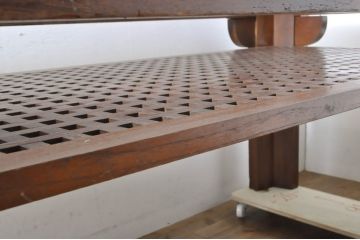 オランダビンテージ　真鍮枠にガラス天板の存在感ある重厚なテーブル(作業台、ダイニングテーブル、ヴィンテージ)(R-064523)