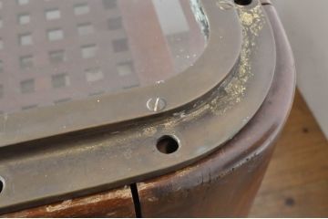 オランダビンテージ　真鍮枠にガラス天板の存在感ある重厚なテーブル(作業台、ダイニングテーブル、ヴィンテージ)(R-064523)